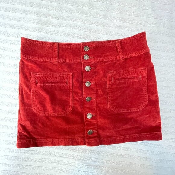 Free People Dresses & Skirts - Free People Womens Joanie Corduroy Mini Skirt Button-Front Sz 28 Regular Maroon